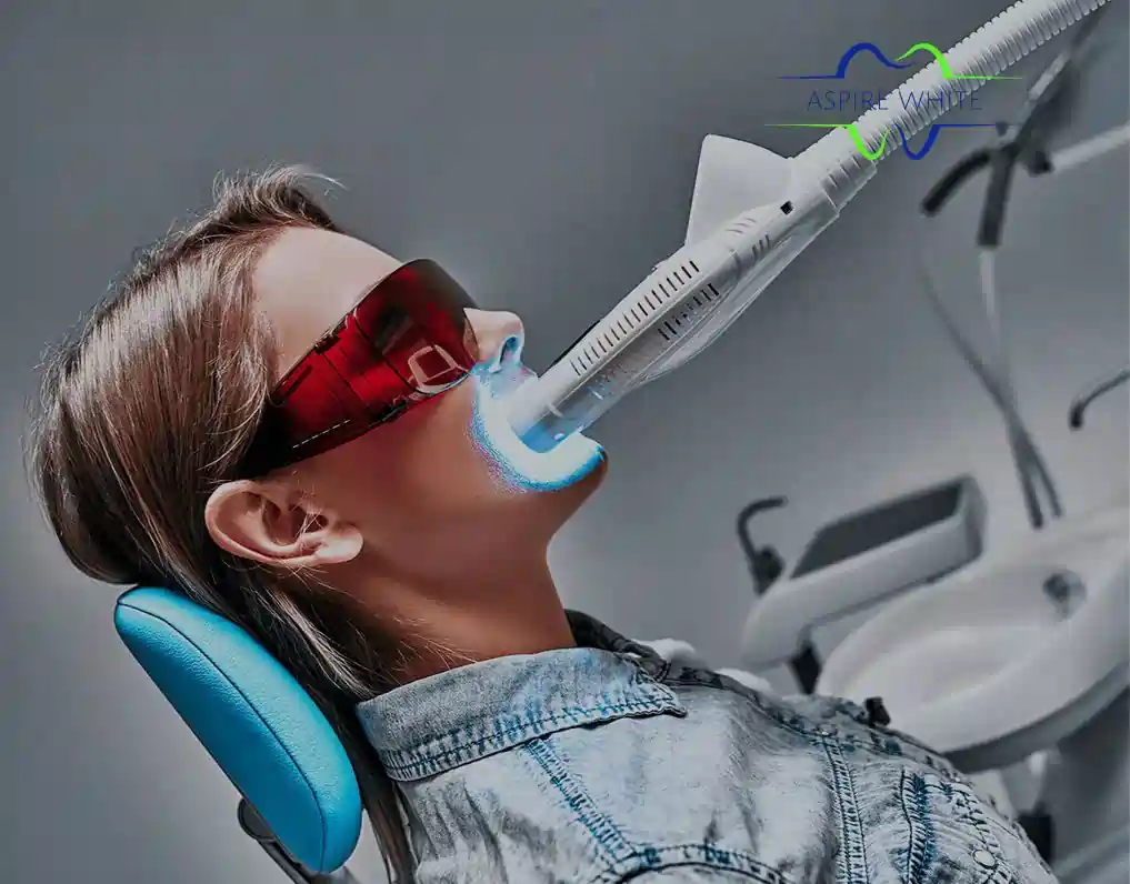 Patient relaxing in clinic chair during 1 hour laser teeth whitening session Doncaster